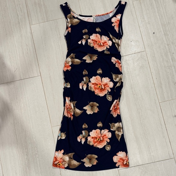 Mother Bee Maternity Floral Sleeveless Dress - Navy and Pink size small - Picture 1 of 7